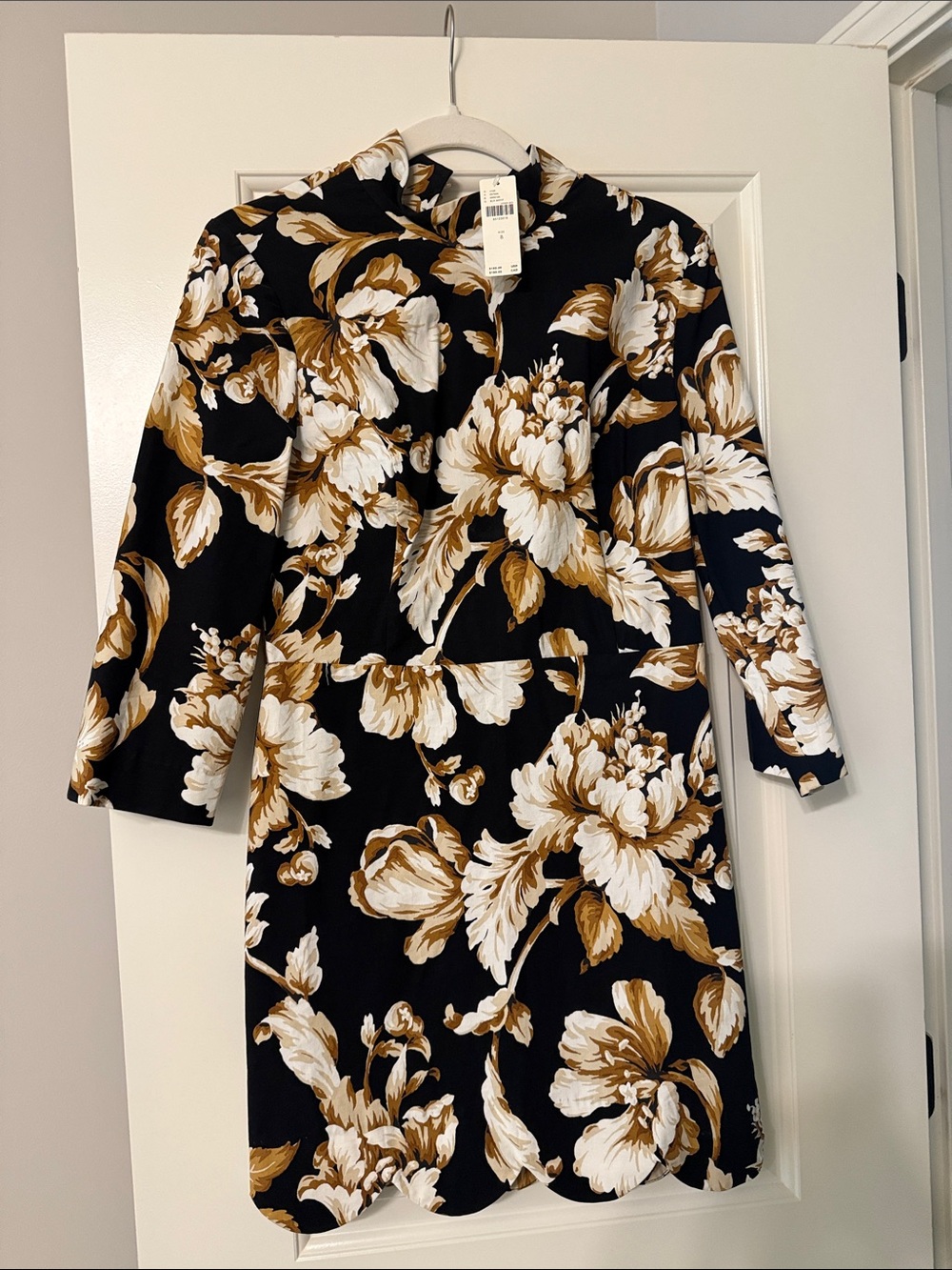 Maeve Black Floral Long-Sleeve Shift Dress